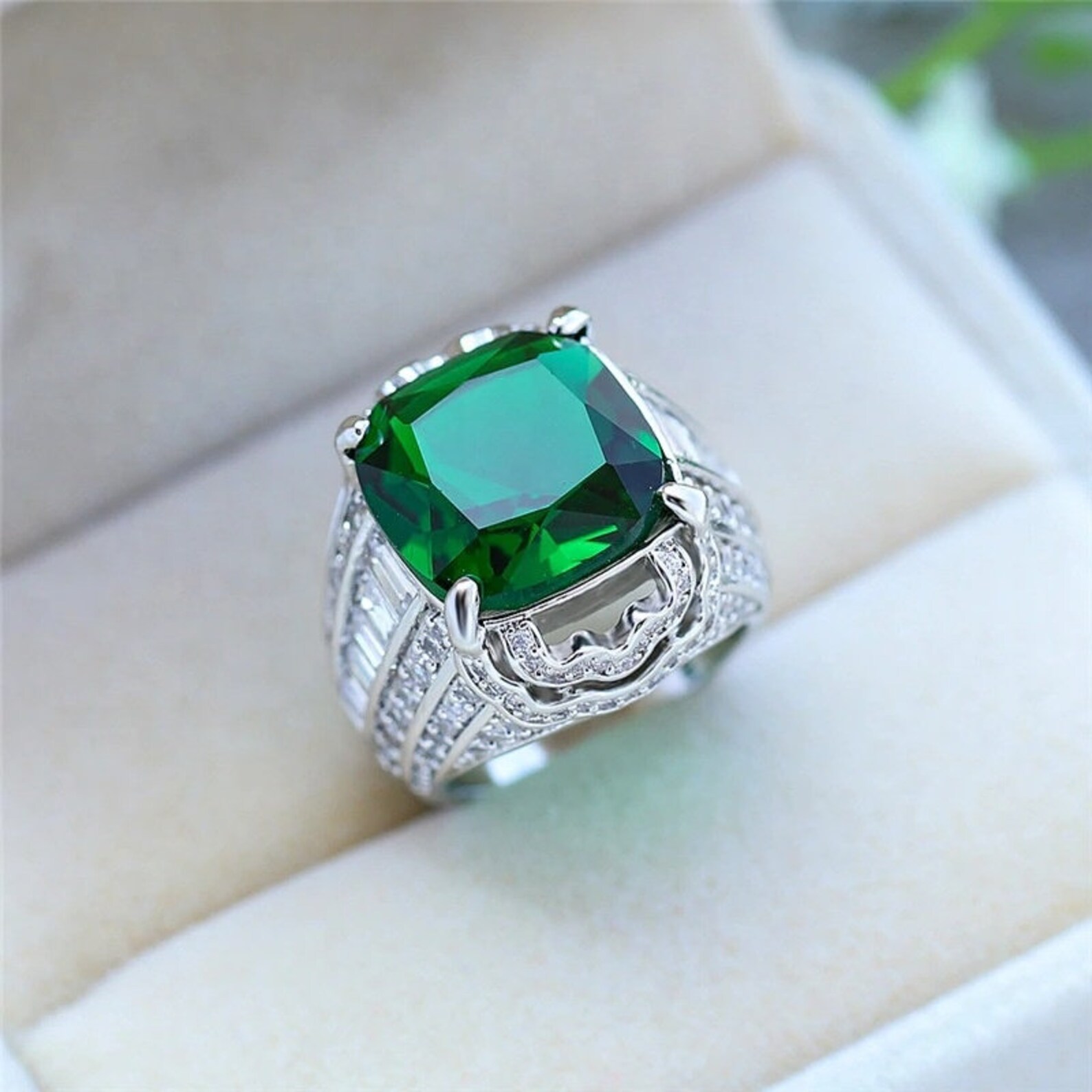Green Diamond Ring Emerald Green Diamond Ring Iced Out | Etsy UK