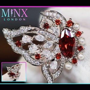 Diamond Butterfly Ring | Butterfly Ring | Red Diamond Butterfly Ring | Women&#39;s Butterfly Ring | Red Diamond Ring | Pearl Ring | Charm Ring