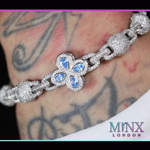 Diamond Ball Bracelet | Blue Diamond Clover Bracelet | Iced Clover Bracelet | Clover Bracelet | Iced Out Bracelet | Hip Hop Clover Bracelet