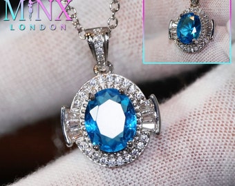 Aquamarine Diamond Pendant | Womens Aquamarine Necklace | Blue Diamond Necklace | Blue Diamond Pendant | Blue Oval Diamond Pendant