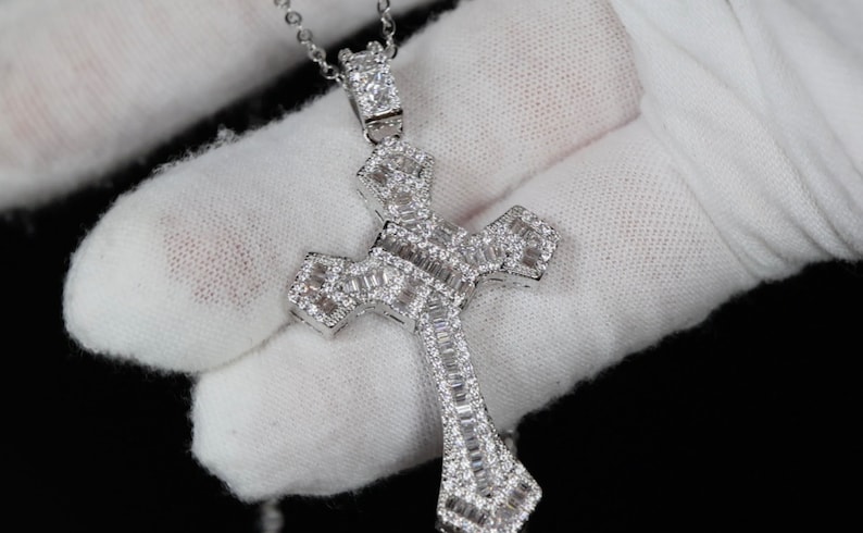Mens Baguette Cut Diamond Cross Pendant