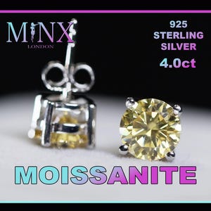 Yellow Moissanite Diamond Ear Studs | 4.0 Carat Moissanite Ear Studs | Yellow Diamond Earrings | Yellow Ear Studs | Moissanite Ear Studs