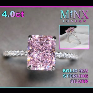 Womens Pink Diamond Ring | Pink Diamond Engagement Ring | Pink Simulated Diamond Ring | Pink Crushed Ice Diamond Ring | Hidden Halo Ring