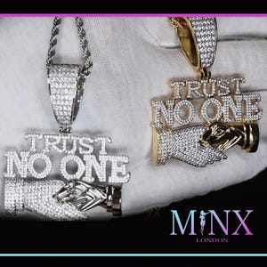 Iced Out Pendant | Hip Hop Diamond Pendant | Trust No One Pendant | Gold Hip Hop Pendant | Big Diamond Pendant | Hip Hop Jewelry