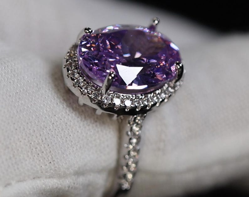 Purple Iced Rings Purple Diamond Ring | Purple Diamond Engagement Ring | Purple Oval ...