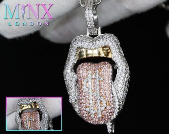 Colgante de hip hop / Colgante con efecto helado / Colgante con boca de diamante / Cadena de hip hop / Colgante con signo de dólar / Joyas de hip hop / Colgante con lengua