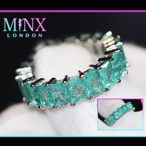 Eternity Ring | Green Diamond Ring | Green Diamond Engagement Rings | Friendship Ring | Baguette Ring | Women's Green Gemstone Eternity Ring