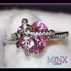 Pink Diamond Heart Ring | Pink Heart Gemstone Ring | Ribbon Ring | Diamond Heart Ring | Heart Ring with Diamonds | Pink Diamond Bow Ring