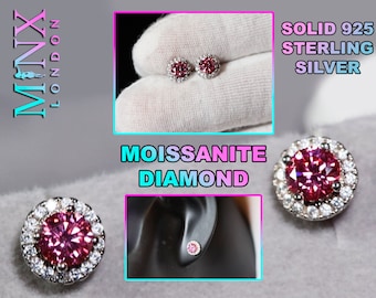Pink Moissanite Diamond Ear Studs | Womens Moissanite Ear Studs | Pink Moissanite Diamond Earrings | Pink Moissanite Diamond Earrings