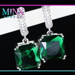 Green Diamond Hoop Earrings | Emerald Green Earrings | Emerald Diamond Earrings | Classy Earrings | Womens Earrings | Green Emerald Earrings