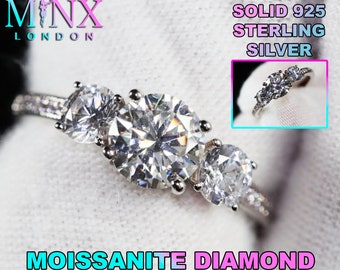 Anillo de compromiso Moissanite / Anillo de compromiso de tres piedras para mujer / Anillo de boda Moissanite / Anillo Moissanite / Anillo de diamantes de tres piedras