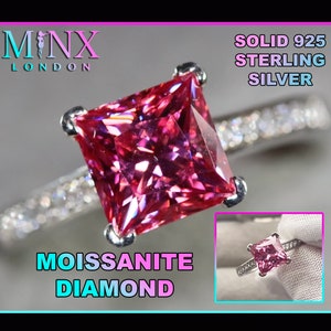 Pink Moissanite Diamond Engagement Ring | Princess Cut Engagement Ring | Pink Diamond Ring | Moissanite Ring |  Womens Pink Diamond Ring