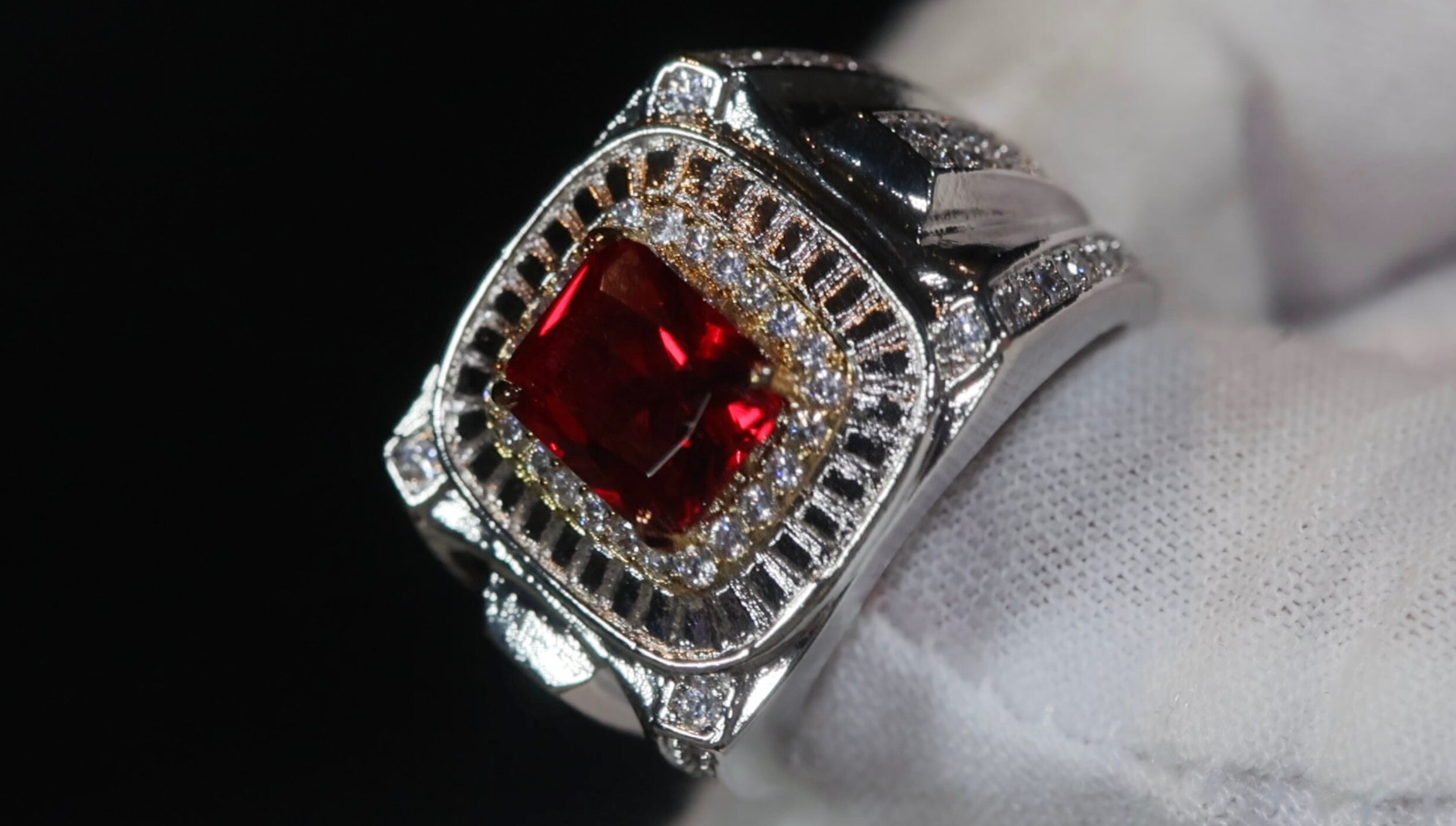 Mens Red Diamond Ring Ruby Ring for Men Ruby Ring for Women Ruby  Diamond Ring Mens Silver Ring Red Diamond Ring Iced Out Ring