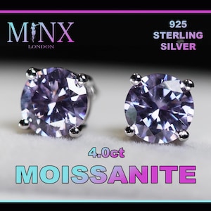 4.0 Purple Moissanite Earrings | Purple Moissanite Diamond Ear Studs | Purple Diamond Ear Studs | Purple Moissanite Earrings