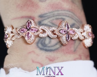 Rose Gold Diamond Clover Bracelet | Infinity Link Bracelet | Rose Gold Clover Bracelet | Pink Diamond Bracelet, Pink Diamond Clover Bracelet