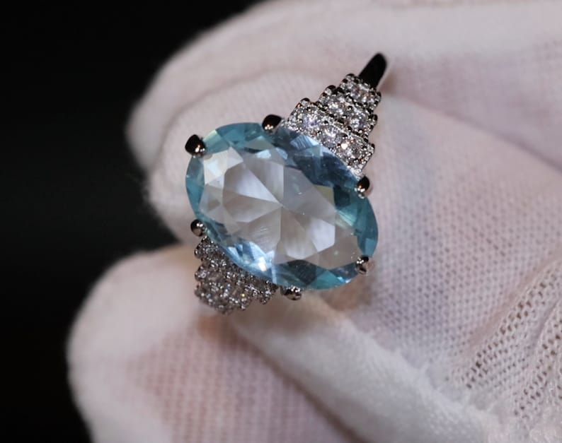 Blue Aquamarine Diamond Ring