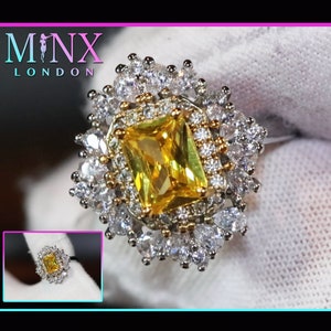 Yellow Diamond Ring | Yellow Diamond Engagement Rings | Yellow Radiant Cut Diamond Ring | Women&#39;s Engagement Ring | Yellow Cocktail Ring