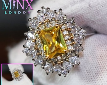 Yellow Diamond Ring | Yellow Diamond Engagement Rings | Yellow Radiant Cut Diamond Ring | Women's Engagement Ring | Yellow Cocktail Ring