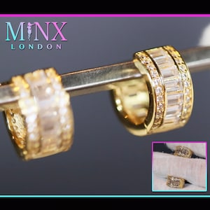 Pendientes Iced Out / Pendientes de aro con diamantes baguette dorados / Pendientes para mujer / Pendientes de diamantes para hombre / Pendientes de aro con diamantes / Pendientes de hip hop