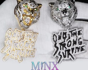 Iced Out Pendant | Hip Hop Diamond Pendant | Diamond Tiger Pendant | Only the Strong Survive Pendant | Tiger Pendant | Hip Hop Pendant