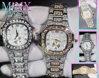 Gefrorene heraus Uhr | Gefrorene Armbanduhr | Herren Iced Out Armbanduhr | Hip Hop Uhr | Baguette Armbanduhr | Diamant Uhren | Buss Down Armbanduhr | Gefrorener Schmuck