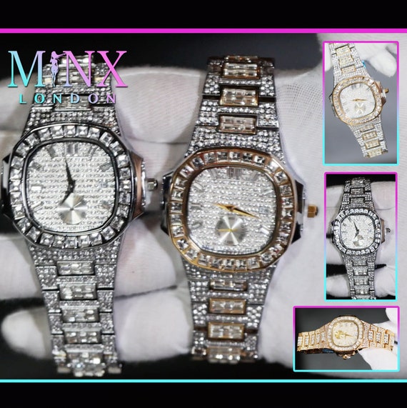 Iced Out Watch Iced Watch Mens Iced Out Watch Hip Hop Watch Baguette Watch Diamond Watches Buss Down Watch Iced Out Jewelry Etsy UK