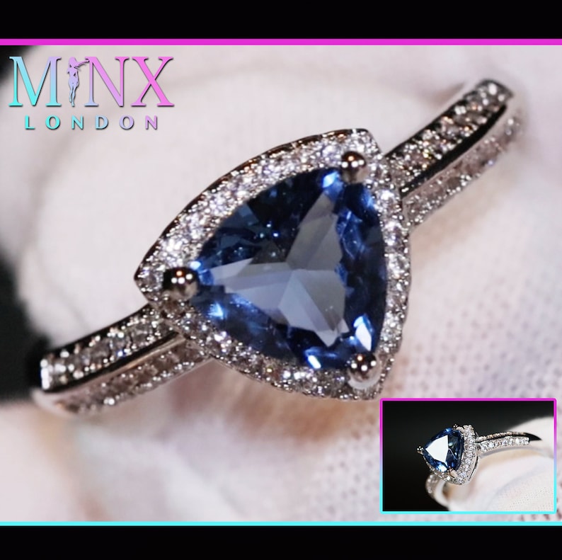 Triangular Blue Diamonds Blue Diamond Engagement Ring | Blue Wedding Ring | Wedding Ring | Blue ...