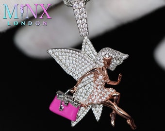 Angel Pendant | Iced Out Pendant | Angel Pendants | Womens Diamond Pendant | Iced Necklace | Angel Necklace | Hip Hop Chain | Fairy Pendant