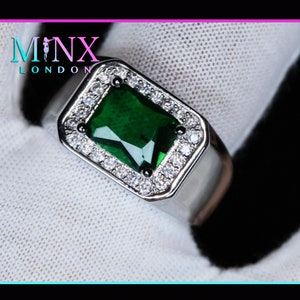 Green Diamond Ring | Mens Green Diamond Ring | Iced Out Ring | Womens Green Diamond Ring | Mens Silver Green Diamond Ring
