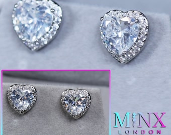 Silver Diamond Heart Ear Studs | Heart Earrings | Womens Heart Cut Diamond Earrings | Womens Heart Cut Diamond Ear Studs