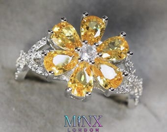 Yellow Diamond Ring | Yellow Diamond Flower Ring | Women's Yellow Diamond Ring | Promise Ring | Yellow Flower Ring | Yellow Gemstone Ring