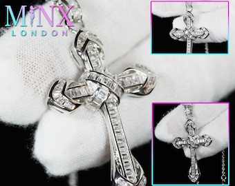 Iced Out Cross Pendant | Cross Necklace | Cross necklace for Men | Cross Necklace Women | Silver Baguette Cross Pendant | Cross Chain