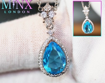 Womens Necklace | Teardrop Necklace | Aquamarine Diamond Necklace | Blue Diamond Pendant | Pear Diamond Pendant | Teardrop Pendant