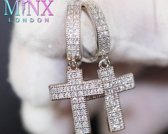 Mens Cross Earrings | Mens Hoop Cross Earrings | Diamond Cross Earrings | Cross Earrings | Cross Dangle Earrings | Iced Out Earrings