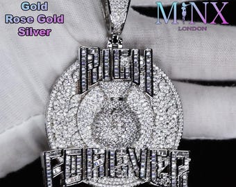 Iced Out Pendant | Hip Hop Diamond Pendant | Rich Forever Pendant | Silver Hip Hop Pendant | Money Bag Pendant | Big Baguette Pendant