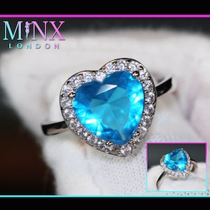 Heart Ring | Blue Diamond Ring | Heart Rings | Heart Shape Ring | Diamond Heart Ring | Heart Ring with Diamonds | Aquamarine Diamond Ring