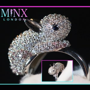 Rabbit Ring | Iced Out Ring | Fashion Ring | Charm Ring | Silver Rabbit Ring | Diamond Rabbit Rings | Pink Diamond Ring | Rabbit Ring