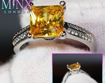 Anel de diamante amarelo | Anéis de noivado de diamante amarelo | Anel de diamante amarelo com corte princesa | Anel de casamento | Anel de noivado feminino