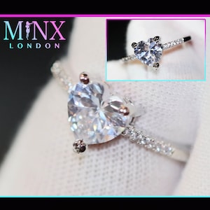 Silber Diamant Herz Ring | Herz-Ring mit Diamanten | Herz Diamant Verlobungsring | Diamant Herz Ring für Freundin