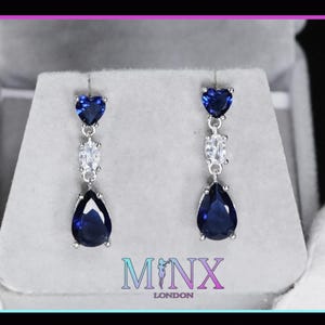 Sapphire Blue Earrings | Teardrop Earrings | Sapphire Blue Pear Cut Diamond Earrings | Diamond Earrings | Womens Blue Diamond Earrings
