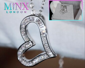 Collar de corazón de diamantes / Collar de diamantes para mujer / Colgante de corazón de diamantes / Colgante de corazón / Collar de corazón de plata / Colgante de corazón