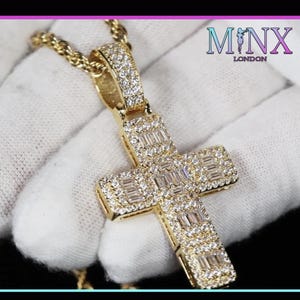 Gold Diamond Cross Pendant | Baguette Diamond Cross Pendant | Mens Cross Pendant | Gold Cross Pendant and Necklace | Iced Out Cross Pendant