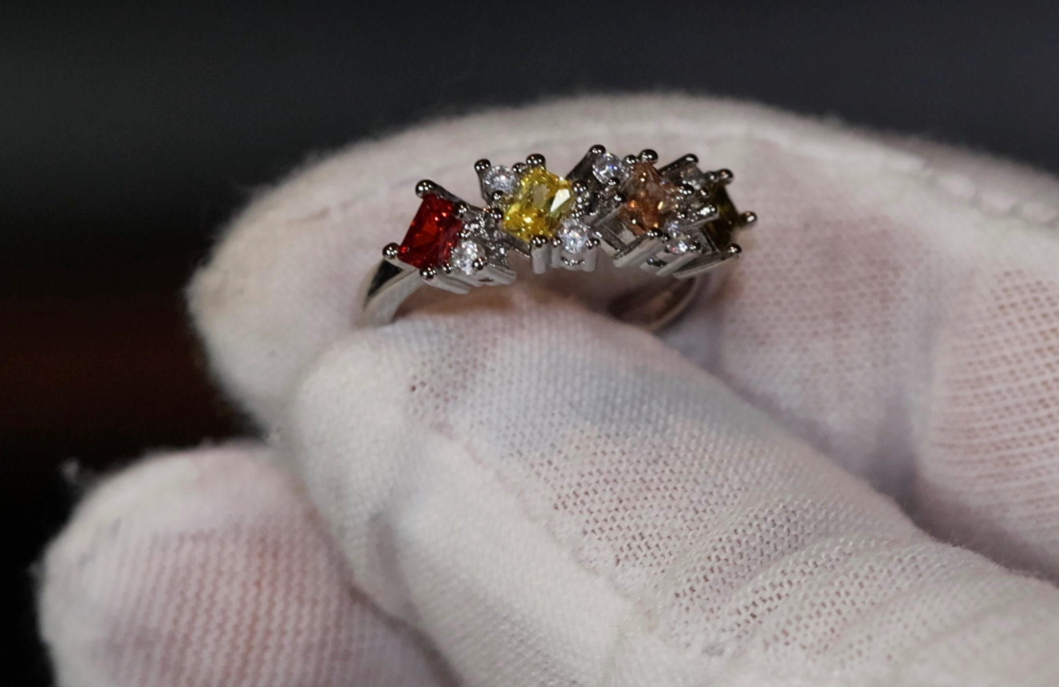 Rainbow Diamond Ring Multi Coloured Diamond Ring Rainbow Ring