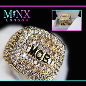 Hip Hop Ring | Mens Baguette Ring | Mens Iced Out Ring | Mens Big Gold Iced Out Rings | Superbowl Ring | Iced Out Mens Pinky Ring | MOB Ring