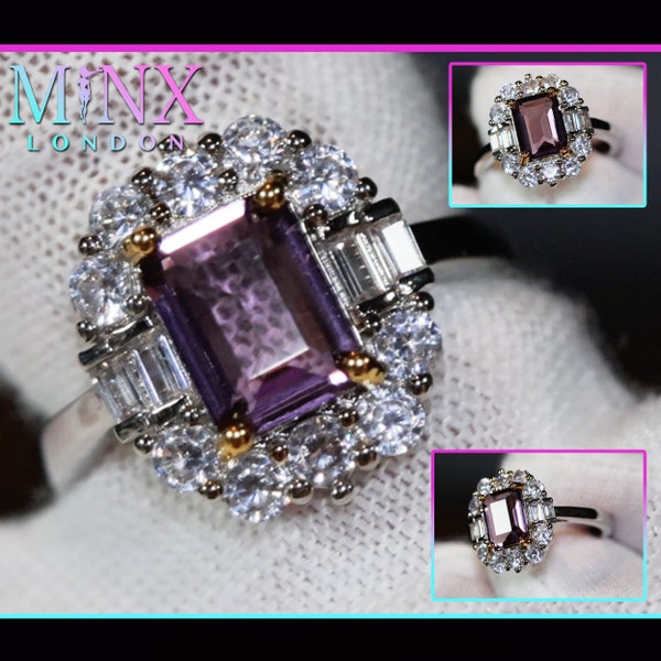Emerald Ring | Purple Diamond Ring | Purple Diamond Engagement Ring | Purple Emerald Ring | Amethyst Emerald Ring | Amethyst Diamond Ring