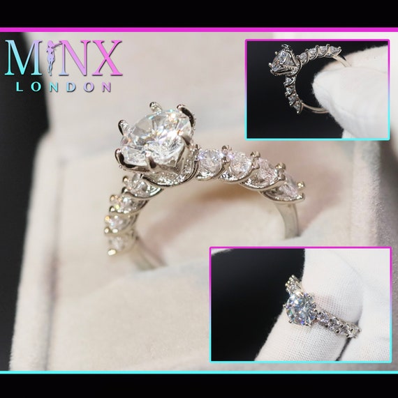 Anillo de compromiso de diamantes Anillo de compromiso de diamantes redondos Anillo brillante Anillo de compromiso para mujer Anillo de diamantes Anillos de compromiso baratos Etsy Mexico