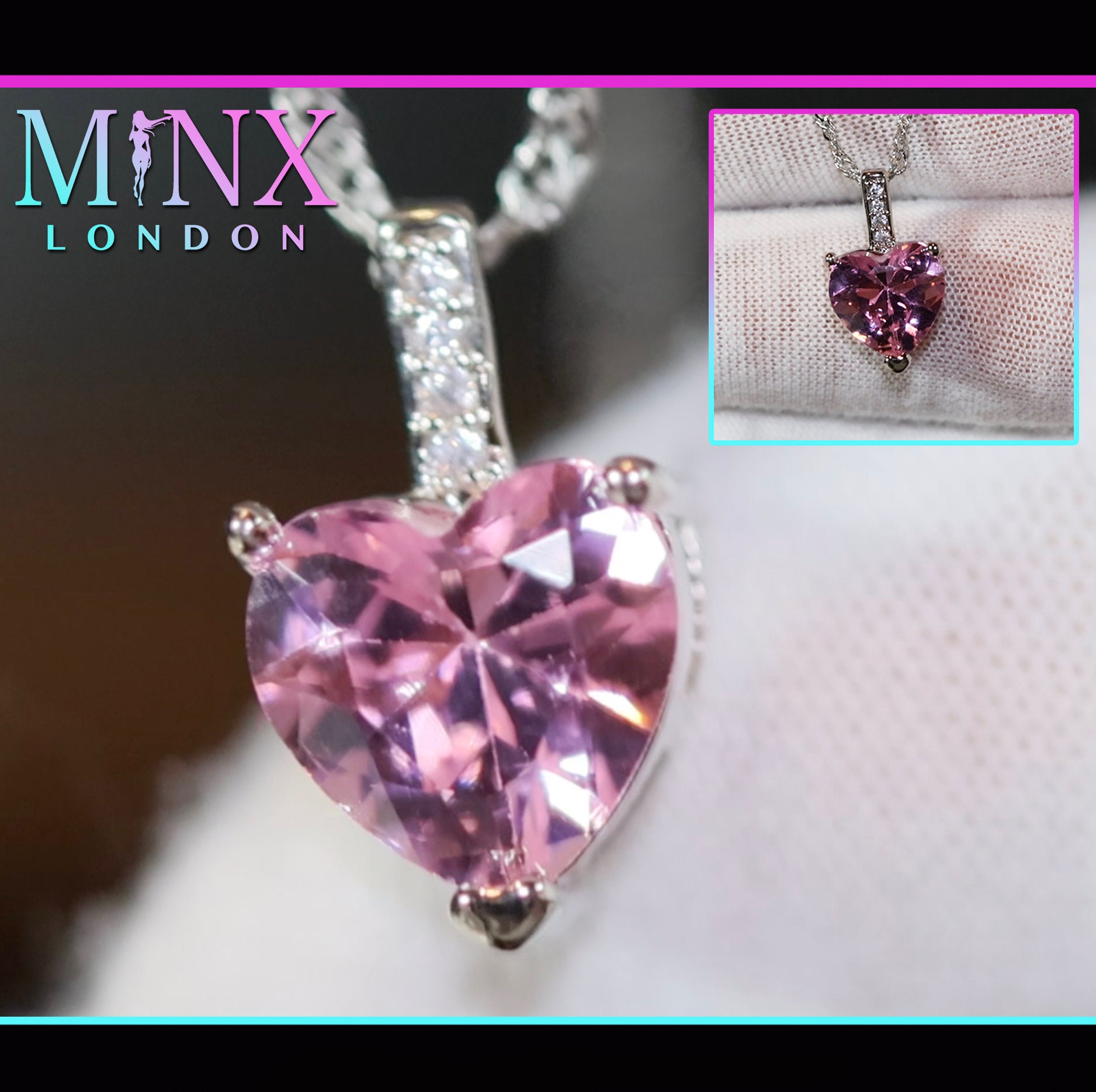Pink Diamond Heart Pendant | Women's Diamond Necklace | Heart Necklace with Diamonds | Diamond Heart Pendant  | Pink Diamond Necklace