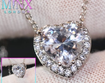 Colgante de corazón de diamantes / Collar de diamantes para mujer / Collar de corazón con diamantes / Colgante de corazón / Collar de corazón de plata / Colgante de corazón
