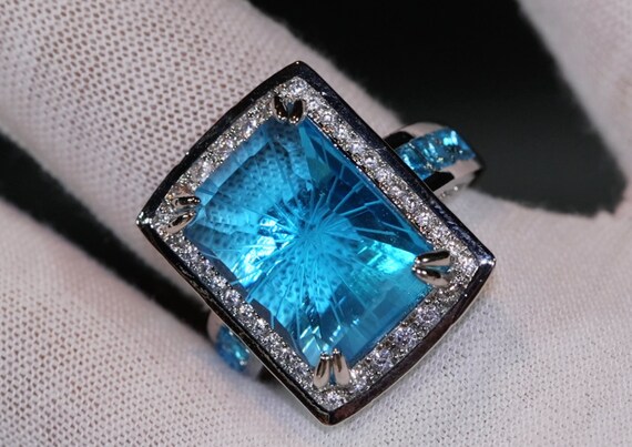 Big Ring Big Diamond Ring Womens Statement Ring Aquamarine Engagement Ring Blue Diamond Ring Blue Tourmaline Ring Blue Gemstone Etsy