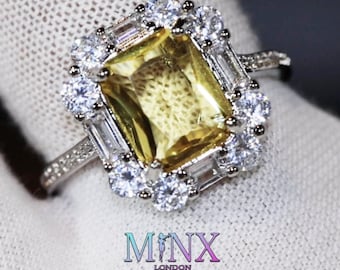Anel de diamante amarelo | Anel de noivado com diamante amarelo | Anel de diamante amarelo canário | Anel baguete | Anel de diamante amarelo radiante